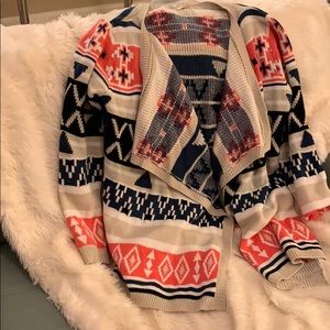 Pink, Blue and Tan Aztec Print Cardigan/Sweater